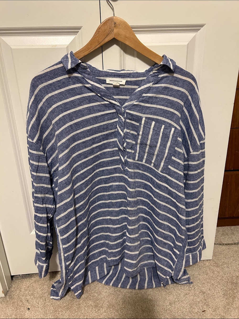beachlunchlounge Striped baggy Linen-Cotton Shirt Size Large